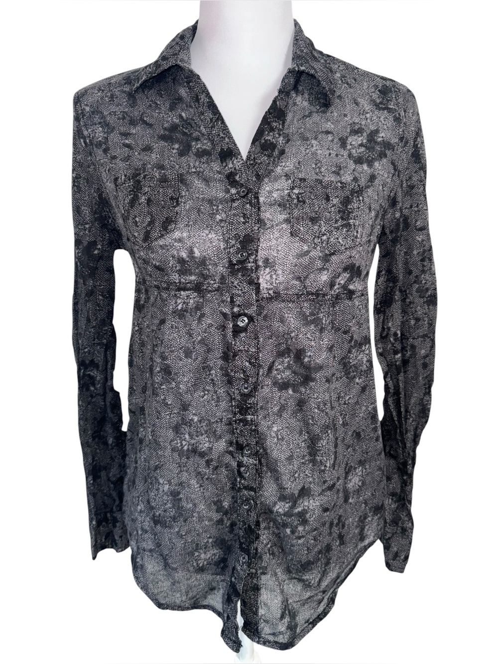 Miley Cyrus Large Grunge Snake Print Sheer Button Up Shirt Goth Y2K Top